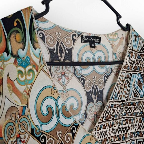 Jessica Max USA Women's Y2K Asymmetrical Hem Boho V Neck Top size Medium - Picture 3 of 6